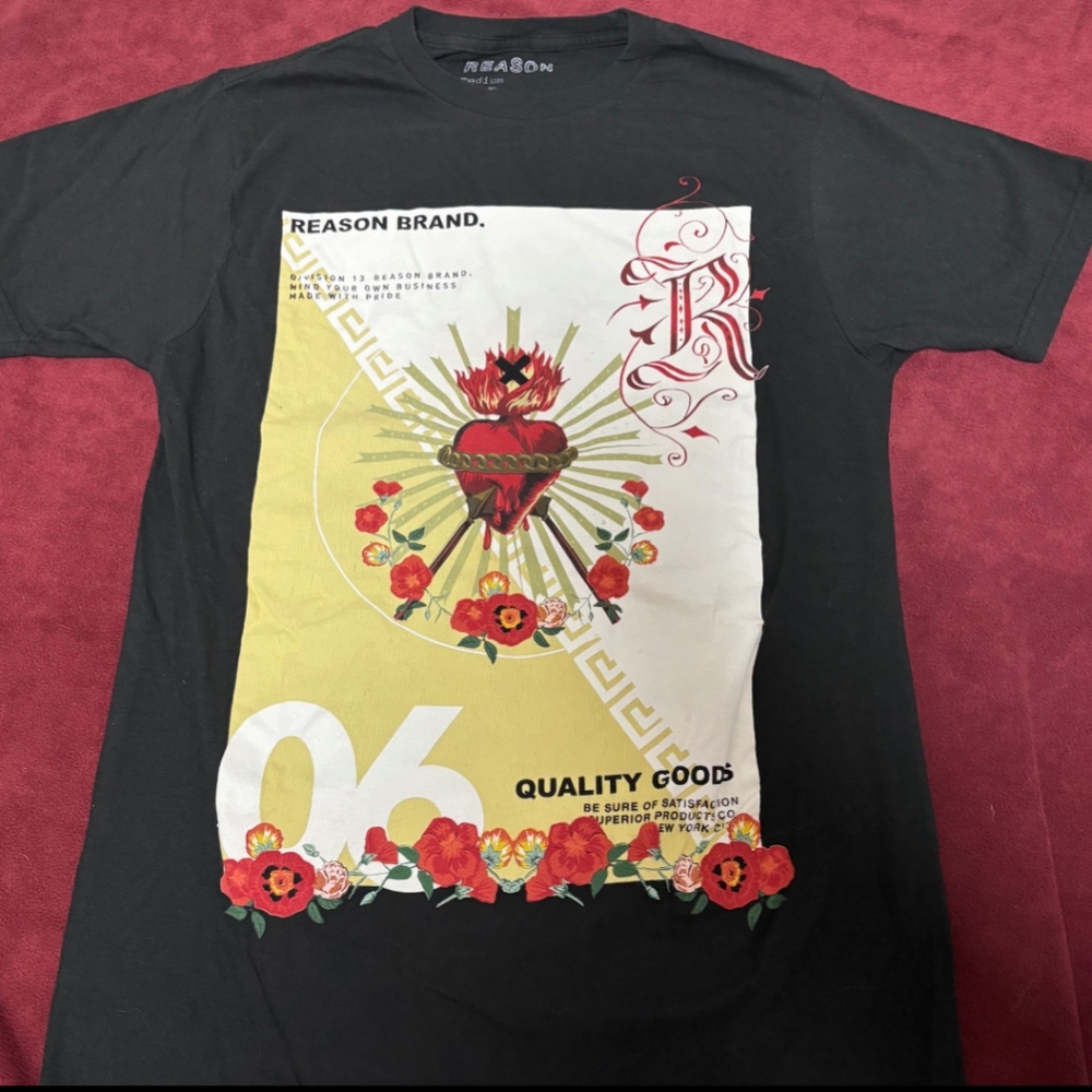 Reason Brand Heart On Fire T-shirt - Size M